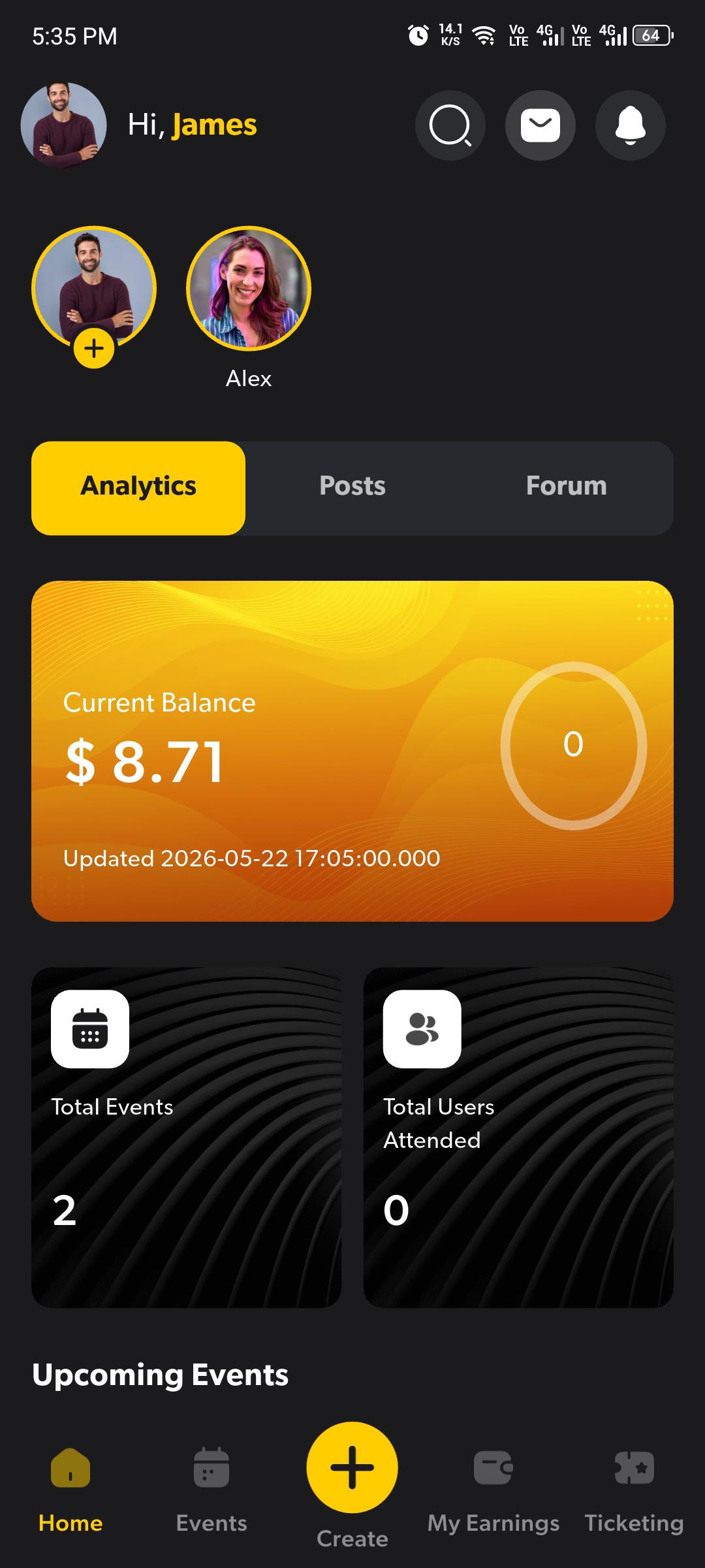 Checkd IN event insights dashboard screen