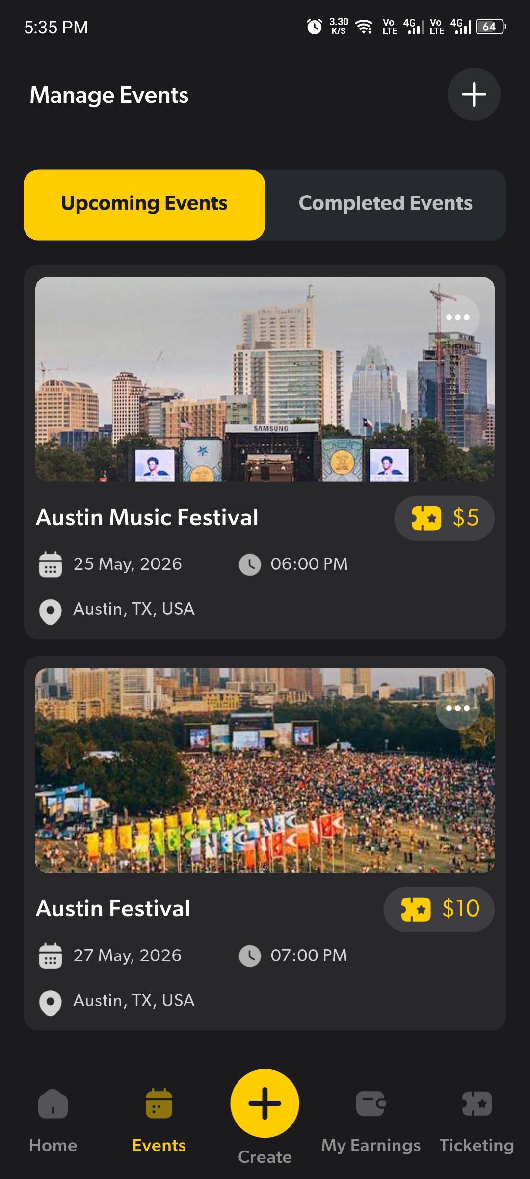 Checkd IN create-an-event screen